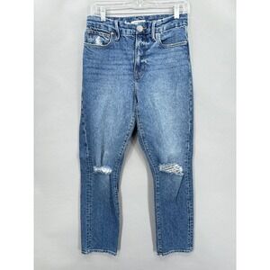 Good American Jeans Womens 4 Blue Distressed Straight Leg High Rise GL386T Denim